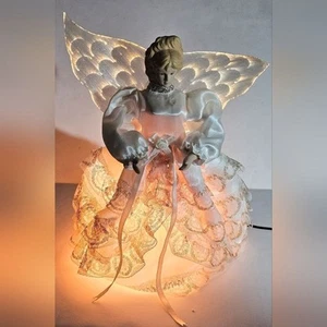 Topper de árbol de fibra óptica con alas de pluma de ángel vintage blanco y dorado - Imagen 1 de 7
