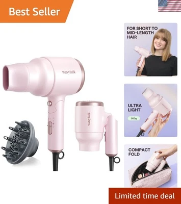 Föhn mit Diffusor, Mini Haartrockner mit Klappgriff, 1600W Leise Li... - Bild 1 von 4