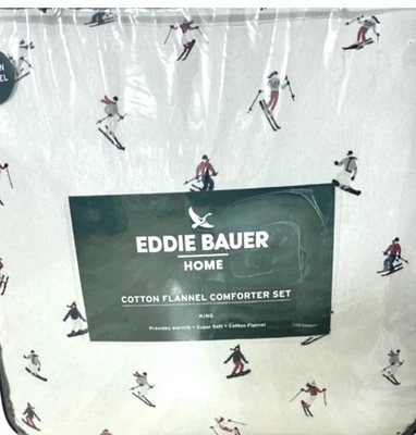 "Juego de edredón de franela de algodón King con patrón de esquí Eddie Bauer 108""x96""" Foto 1 de 3