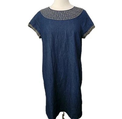 Vestido para mujer Dana Buchman 16 azul cambray corto Slv espalda cremallera funda ribete dorado Foto 1 de 4