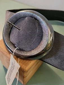 Neu mit Etikett Vintage St John Gürtel schwarz Leder und silberfarbene Schnalle Modell 9500 Größe L - Bild 1 von 8