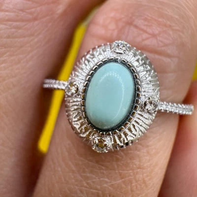 925 Sterling Silver Ring 7x5mm Blue Natural Turquoise Gemstone Zircon Women Cute - Image 1 of 4