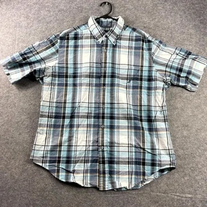 Nautica Mens Button Down Shirt Short Sleeve Size XL Blue Plaid Casual Cotton - Picture 1 of 8