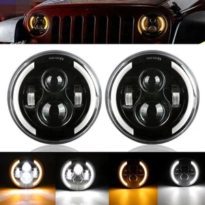 2X 7inch Round LED Headlights Hi/Lo Beam Amber DRL For Freightliner FL112 Truck - Picture 1 of 12