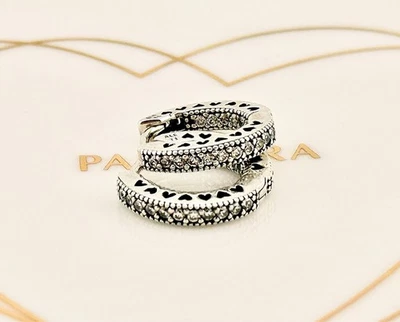 New 100% Genuine Authentic Pandora Pave Heart Hoop Earrings Small 296317CZ - Image 1 of 4