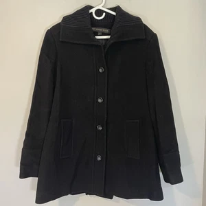Chaquetón de lana Fleet Street para mujer talla L tejido cuello acanalado abrigo negro clásico - Imagen 1 de 15