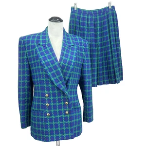 De Colección ROPA DE BUEN TRABAJO Mujer 10 Falda a Cuadros Traje Mezcla de Lana Azul Verde Púrpura - Imagen 1 de 11