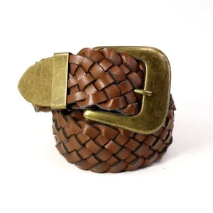 Classic Faux Leather Braided Belt Women S M Brown Brass Tone Buckle Keep Tip Adj - Picture 1 of 13