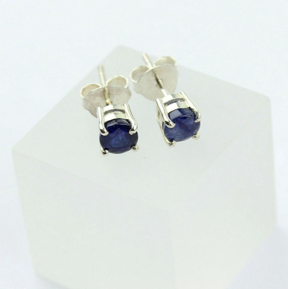 Orecchini In Zaffiro Blu In Argento 925 Rotondi Gioielli Di Lusso Regalo - Immagine 1 di 4