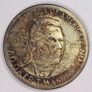 1946 Booker T. Washington Silver Commemorative Half Dollar 50C-Rainbow Toned - Picture 1 of 2
