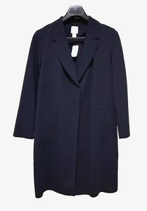 New H & M Womens Long Walker Coat Navy Size 12 - Picture 1 of 14