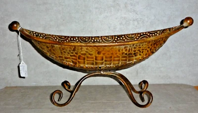 Rustic Tin Oval Hammered Bronze Pattern Tall Metal Holder Display Decor 17" X 9" Foto 1 de 4