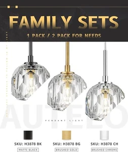 AUTELO 2 Pack Gold Pendant Lights Kitchen Island - Crystal Vintage Pendant Light - Picture 1 of 9