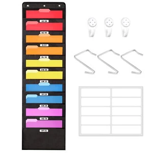 Annecy 10 Pockets Hanging Wall File Organizer Black Storage Pocket Chart for ... - Picture 1 of 7