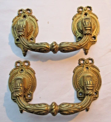 2 poignées de meuble en bronze massif, noeud Louis XVI - Photo 1/4