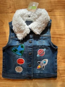 NWT Crazy 8 Girls Jean Vest W/Removable Collar, 5T, Outer Space Themed - Picture 1 of 2