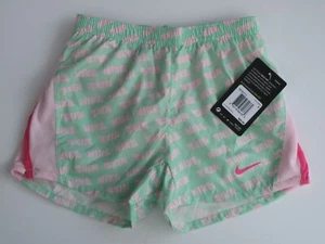 Nike Little Girls 6 Aphid Green Pink Logo Athletic Shorts Lined Panty Dri-Fit - Picture 1 of 2