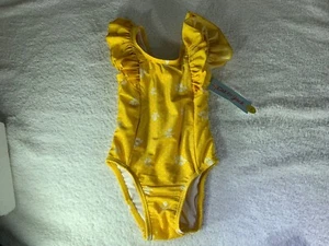 Cat and Jack 2T Sunny Yellow one piece Swimsuit ruffled sleeves NEW with Tags  - Picture 1 of 4