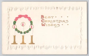 Cartolina Migliori auguri di Natale, Corona, Candele, Auguri, In rilievo c1916 - Foto 1 di 2