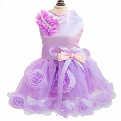 Vestido para Perro Lujoso Satén Flor Púrpura con Perlas y Lazo S M L XL XXL Foto 1 de 3
