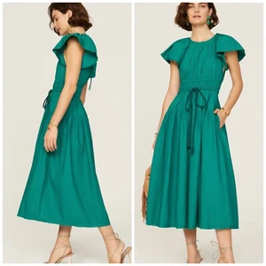 Ulla Johnson Darlene Kleid Grünspan türkis grün Midi Kurzarm Bindegürtel - 6 - Bild 1 von 12