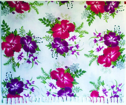 Sarong . Pareo Wickeltuch Tuch Strandkleid . Blumen weiß lila violett pink . NEU - Bild 1 von 1