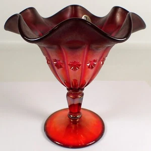 Jarrón plato caramelo compota vidrio elástico rojo colección museo Fenton 2002 como nuevo - Imagen 1 de 10
