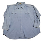 Vintage Sears Western Wear Pearl Snap Long-Sleeve Blue Chambray Men' 3Xl 20-21