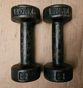 Two 5Lb Vintage York Barbell Roundhead Cast iron Dumbbell PreUSA Total 10lbs - Picture 1 of 8