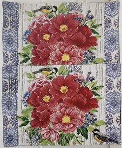 Set of 2 Tapestry Placemats, 13"x19", FLOWERS & BIRDS, PEONIES BOUQUET, blue, WH - Picture 1 of 12