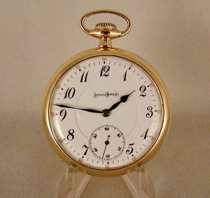 115 YEARS OLD ILLINOIS 17j  14k GOLD FILLED OPEN FACE 16s RAILRAOD POCKET WATCH - Picture 1 of 12