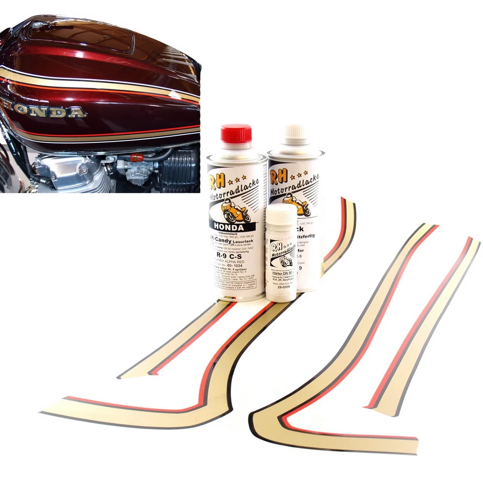 Honda CB 750 Four K7 Lacksatz Dekor Zierstreifen Set Candy Alpha Red Tank Decals - Bild 1 von 1
