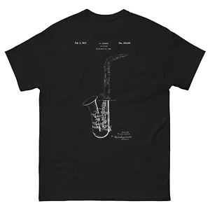 1937 Saxophone Patent – Vintage Jazz Instrument Blueprint T-Shirt - Picture 1 of 9