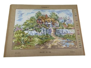 Gobelin Needlepoint Tapestry Canvas Cottage In Woods 19in By 14in Rome 10 Count - Picture 1 of 6