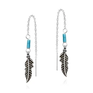 Elegantes pendientes de pluma y azul turquesa reconstruidos deslizantes a través - Imagen 1 de 5