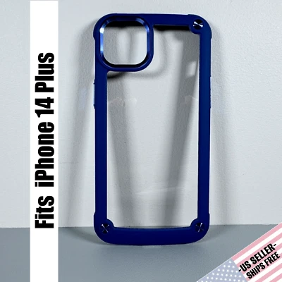 Case for iPhone 14 Plus - Clear with Metallic Blue Bumper Frame | Slim & Secure - Image 1 of 4