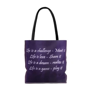 'Life Is' Motivation Sai Baba Text Women's AOP Tote Bag Unisex Everyday Comfort - Picture 1 of 3