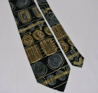 Corbata Haggar Clothing Co 100 % seda azul marrón bonito diseño geométrico L 55" W 4" Foto 1 de 4