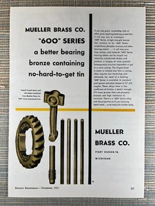 Mueller Brass Co 600 Series Bronze Gear Rod Port Huron MI 1952 Vintage Print Ad - Picture 1 of 1