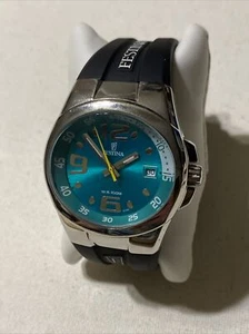 Festina Watch Unisex 38mm Silver Tone Blue Dial 100M Date 6717 New Battery - Picture 1 of 5