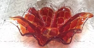Ciotola trapuntata vintage italiana in vetro di Murano rosso Vetro Eseguito ECCELLENTE! 12x8x4 - Foto 1 di 9