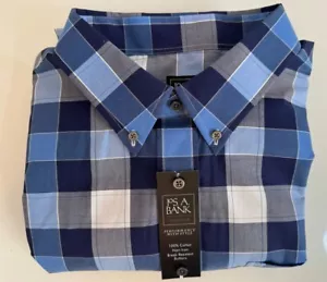 Jos. A. Bank Herren Größe XXL Langarm Knopf Front Shirt blau kariert Reisender - Bild 1 von 9