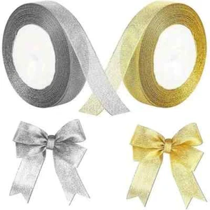 SPARKLY GLITTER METALLIC RIBBON GOLD SILVER Lengths/Roll 6mm 10mm 20mm - Picture 1 of 13