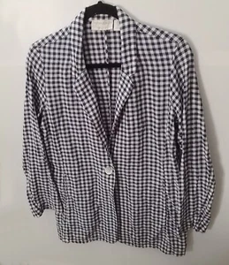 Womens Cynthia Rowley Blue White Linen Gingham Long Sleeve Blazer Size S - Picture 1 of 9