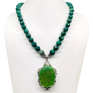 Natürliches Grün Saphir Halskette 9-13mm Facettiert Beads 925 Smaragd Anhänger & - Bild 1 von 10