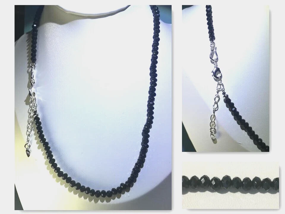 Collana girocollo rondelle faccettate 4x3 mm spinello nero e argento - Immagine 1 di 1