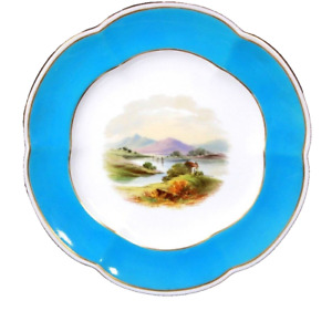 Salopian Coalport Plate River Mountain View Pale Blue Plate Circa 1870