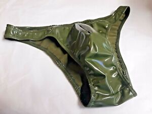 Men Shiny PVC Vinyl Swimsuit s m l or xl USA  Full Rio or Thong Army OLIVE Green