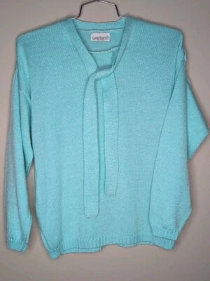 Suéter Vintage Años 50 Guirnalda Dreamspun Cuello Corbata Azul Talla 18 L Preppy Clásico Foto 1 de 3