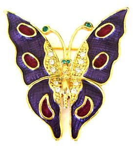 Butterfly Brooch Gold Plated Purple Pin Crystal Enamel Fashion Jewelry New Gifts